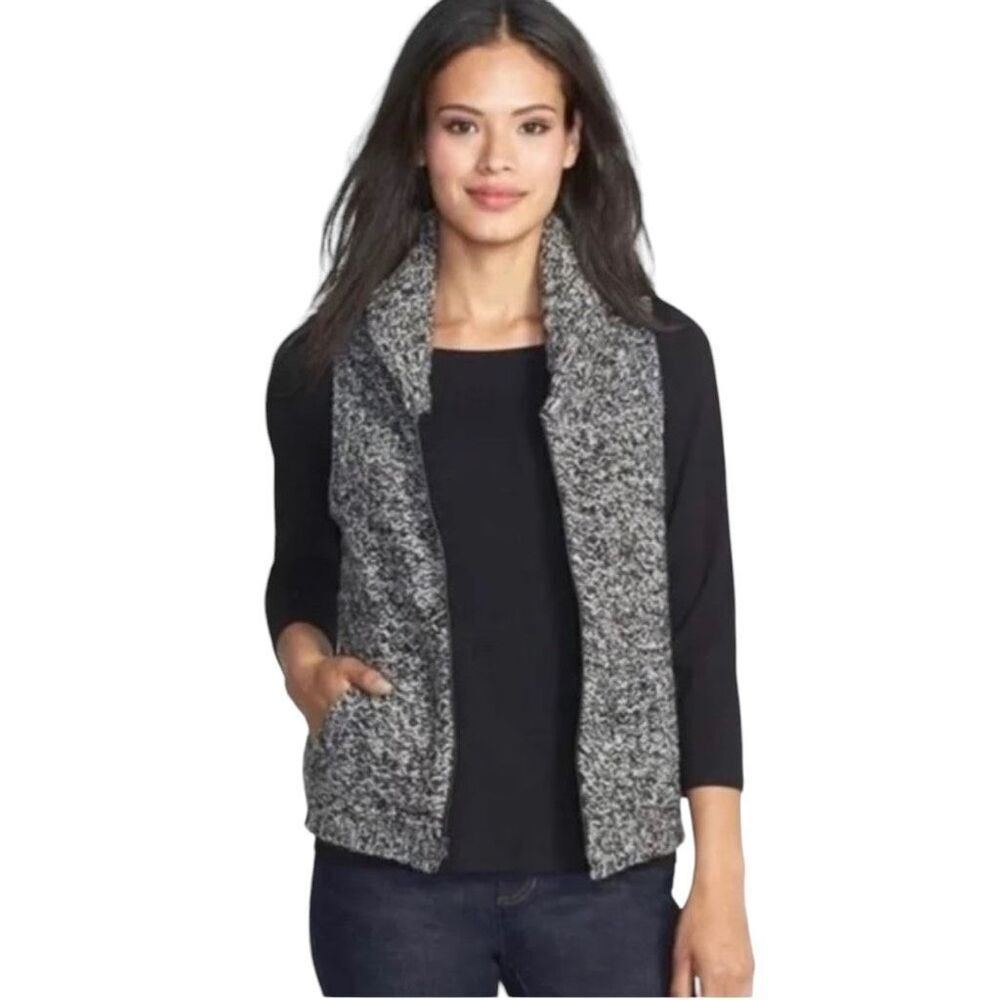 Eileen Fisher Black Sweater with Gray Marled Vest